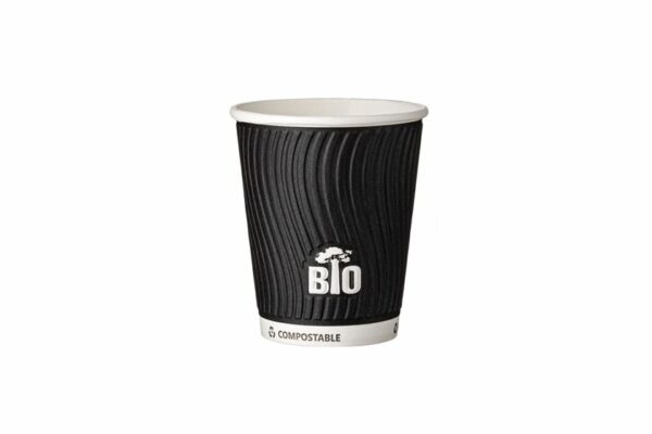 Double Wall Waterbased Paper Cups Black Bio Tree 8oz | TESSERA Bio Products®