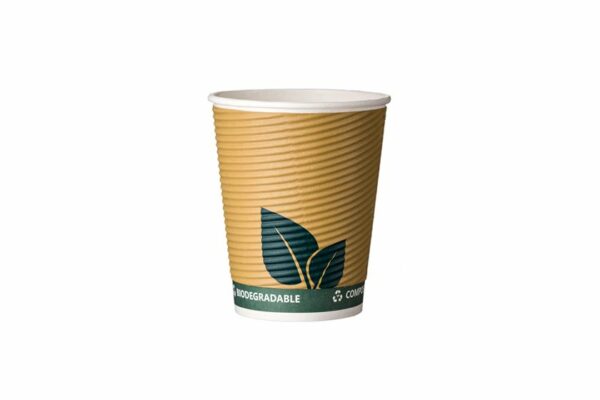 Double Wall Waterbased Paper Cups Ripple Green Leaf Design 8oz | TESSERA Bio Products®