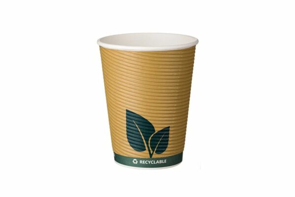 Double Wall Waterbased Paper Cups Ripple Green Leaf Design 12oz 90 mm | TESSERA Bio Products®