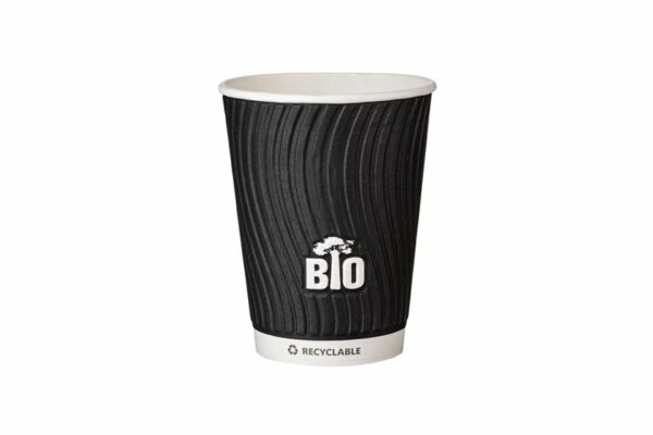 Χάρτινα Waterbased Ποτήρια Διπλού Τοιχώματος Ανάγλυφο Σχέδιο Black Bio Tree 12oz 90mm | TESSERA Bio Products®