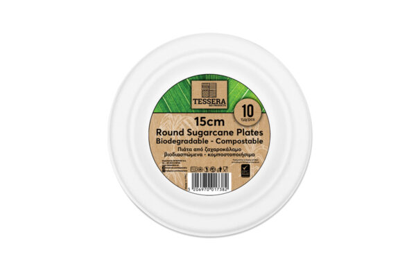 Round White Sugarcane Plate Ø15 cm. (10 pieces) | TESSERA Bio Products®
