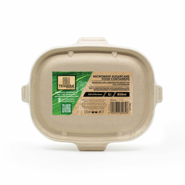 Σκεύη Φαγητού Μ/W Ζαχαροκάλαμο 850ml. με Καπάκια Ασφαλείας (5 τεμάχια) | TESSERA Bio Products®
