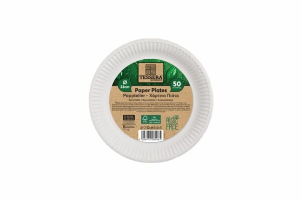 Χάρτινα Πιάτα FSC® Λευκά Ø23 cm. | TESSERA Bio Products®