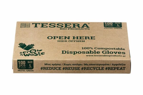 Compostable Gloves Transparent Powder free - Large | TESSERA Bio Products®