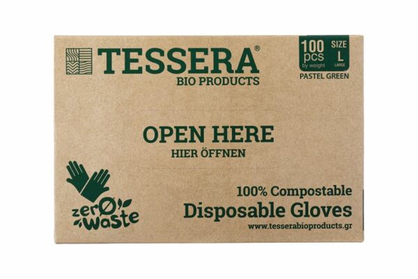 Compostable Gloves Transparent Powder free - Large | TESSERA Bio Products®