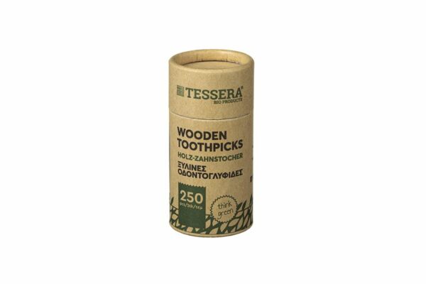 Ξύλινες Οδοντογλυφίδες σε Χάρτινο Βαρελάκι (250 τεμάχια) | TESSERA Bio Products®