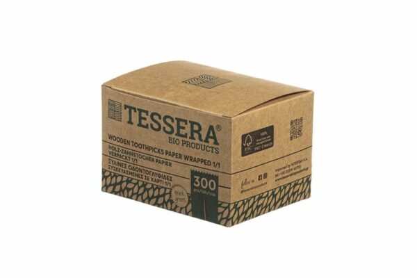 Wooden Toothpicks Wrapped 1/1 in Kraft Paper Βοx (300 pieces) | TESSERA Bio Products®