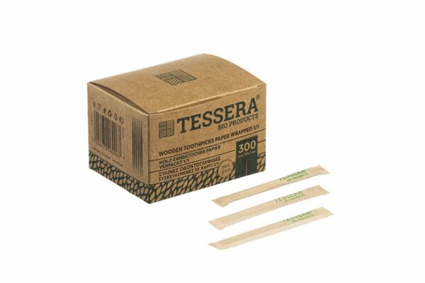 Wooden Toothpicks Wrapped 1/1 in Kraft Paper Βοx (300 pieces) | TESSERA Bio Products®