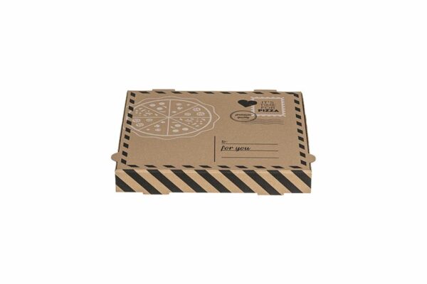 Χάρτινα Κουτιά Πίτσας Kraft FSC® σχέδιο "Letter" 22x22x4cm. | TESSERA Bio Products®