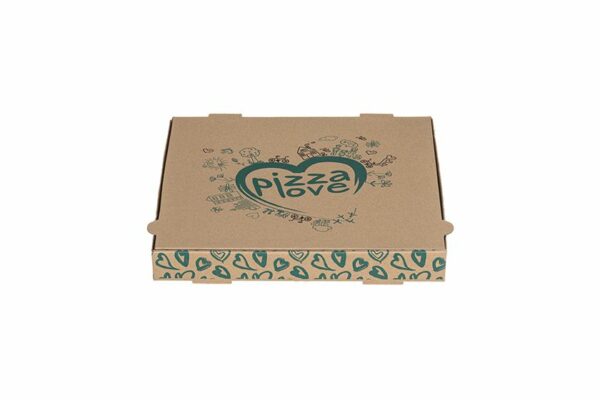 Χάρτινα Κουτιά Πίτσας Kraft FSC® σχέδιο"Pizza Love'' 24x24x4cm. | TESSERA Bio Products®