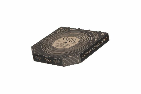 Χάρτινα Κουτιά Πίτσας Kraft FSC® σχέδιο "Δίσκος Βινυλίου" 26x26x4 cm. | TESSERA Bio Products®