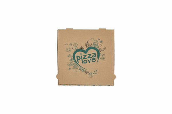 Χάρτινα Κουτιά Πίτσας Kraft FSC® σχέδιο "Pizza Love" 26x26x4cm. | TESSERA Bio Products®