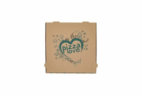 Χάρτινα Κουτιά Πίτσας Kraft FSC® σχέδιο "Pizza Love" 28x28x4cm. | TESSERA Bio Products®