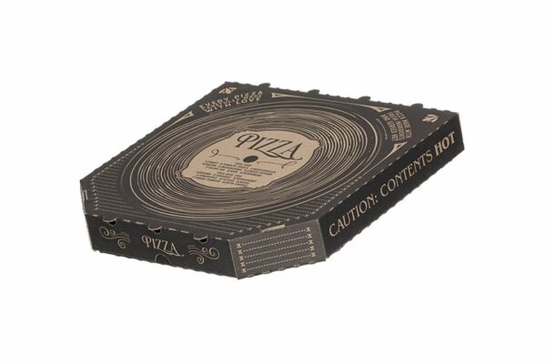Χάρτινα Κουτιά Πίτσας Kraft σχέδιο "Δίσκος Βινυλίου" 33x33x4 cm. | TESSERA Bio Products®