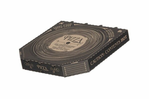 Χάρτινα Κουτιά Πίτσας Kraft FSC® σχέδιο "Δίσκος Βινυλίου" 34.5x34.5x4 cm. | TESSERA Bio Products®