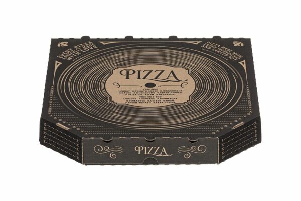 Kraft Paper Pizza Boxes FSC® Vinyl Disc Design 34.5x34.5x4 cm. | TESSERA Bio Products®