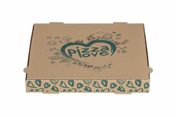 Kraft Paper Pizza Boxes "Pizza Love" Design FSC® 36x36x4,2cm. | TESSERA Bio Products®