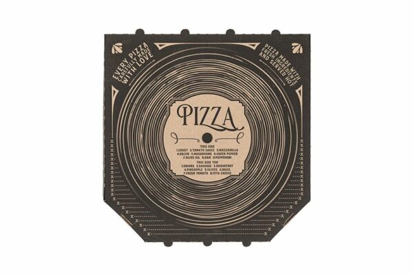 Kraft Paper Pizza Boxes FSC® Vinyl Disc Design 40x40x4.2 cm. | TESSERA Bio Products®