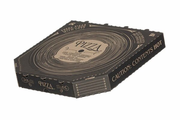 Χάρτινα Κουτιά Πίτσας Kraft FSC® σχέδιο "Δίσκος Βινυλίου" 40x40x4.2 cm. | TESSERA Bio Products®