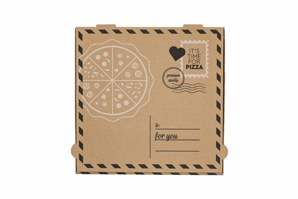 Kraft Paper Pizza Boxes Letter Design FSC® 40x40x4,2cm. | TESSERA Bio Products®