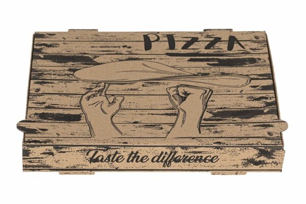 Kraft Paper Pizza Boxes Pizza Hands Design FSC®44x44x4.2cm. | TESSERA Bio Products®