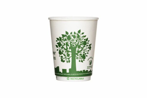 Double Wall Waterbased Paper Cups Ripple Green City Design 12oz | TESSERA Bio Products®