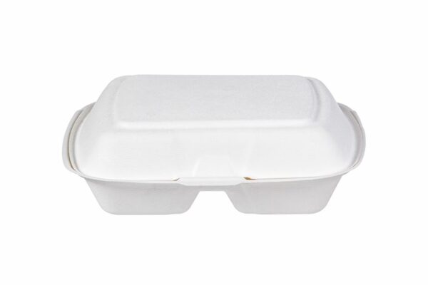 Sugarcane Food Containers 2-Compartments with Hinged Lid | Tessera Sustainable Packaging®