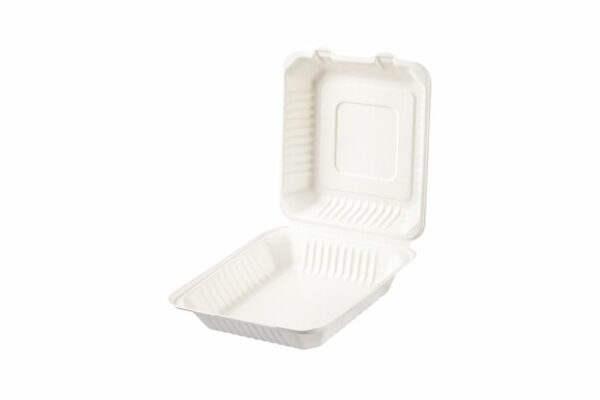 Sugarcane Food Containers 1-Compartment with Hinged Lid | Tessera Sustainable Packaging®