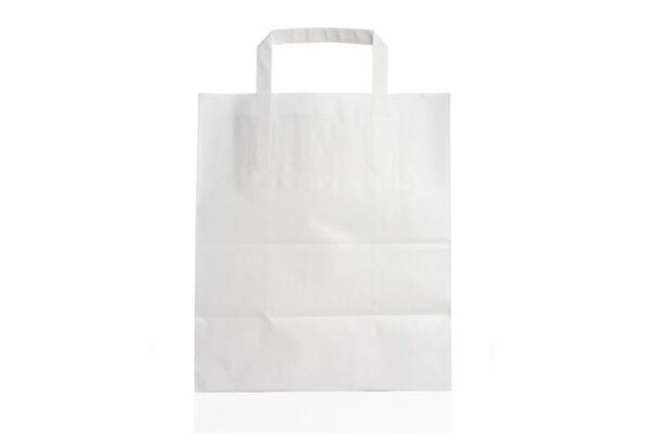 Kraft Paper Bags White with Reinforced Inner Handle 32x21x33 cm. | TESSERA Bio Products®