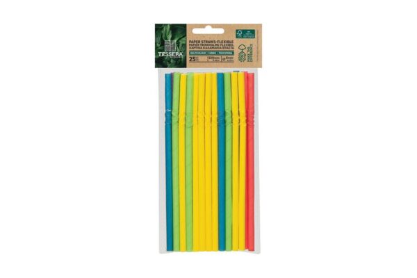 Flexible Paper Straws FSC® in 5 Colours Ø0.8x22 cm. (25pcs) | TESSERA Bio Products®