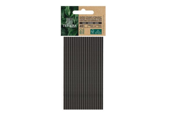 Flexible Paper Straws FSC® Straight Black Ø0.42x19 cm. (40pcs) | TESSERA Bio Products®