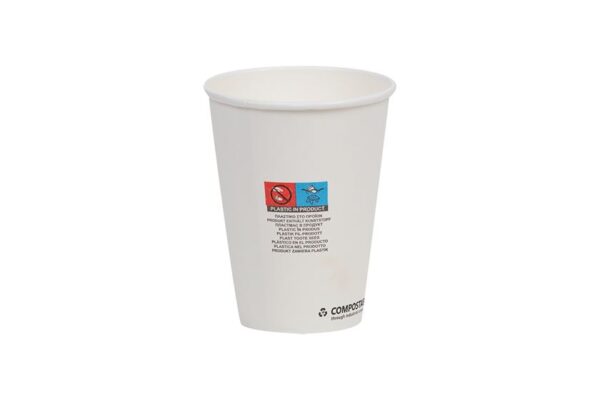 Single Wall Waterbased Paper Cups White Colour 12oz-80mm | TESSERA Bio Products®