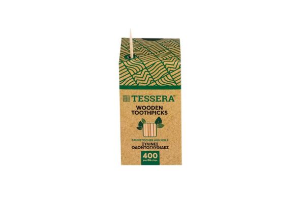 Wooden Toothpicks in Kraft Paper Βοx (400 pieces) | TESSERA Bio Products®