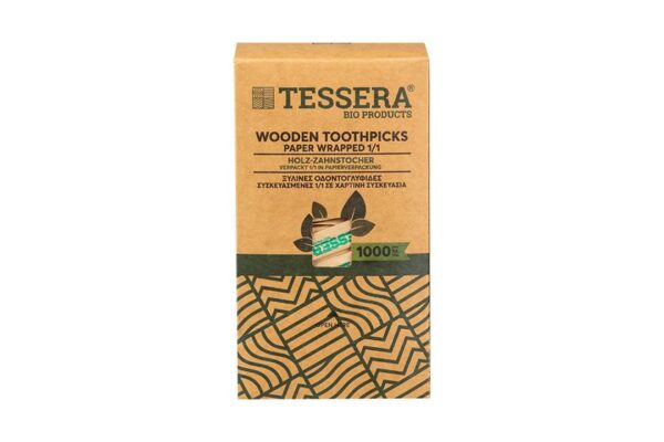 Wooden Toothpicks Wrapped 1/1 in Kraft Paper Dispenser (1000 pieces) | TESSERA Bio Products®